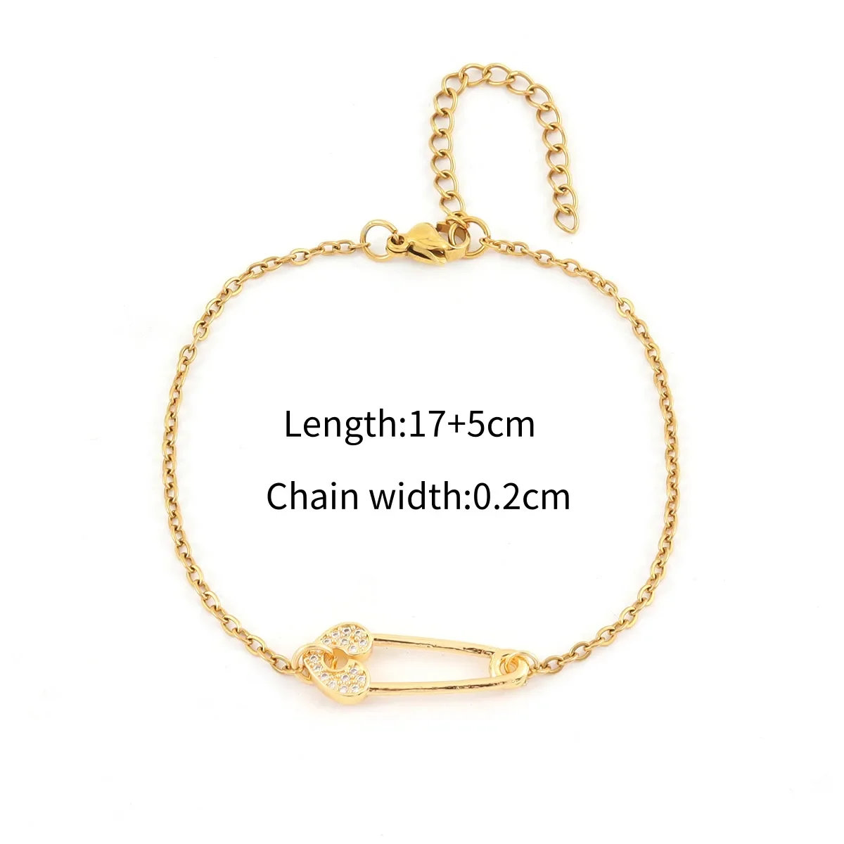 Bracelet Épingle Cœur Zircon Chaîne Câble