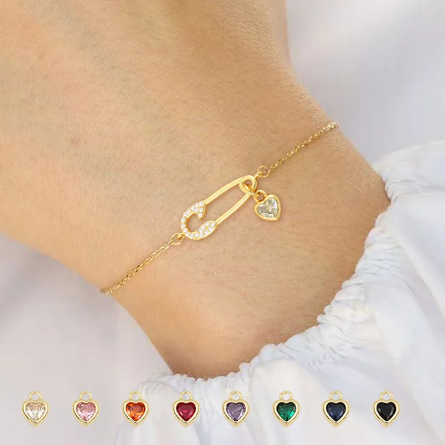 Bracelet cœur cristal artificiel chaîne câble en acier inoxydable 201
