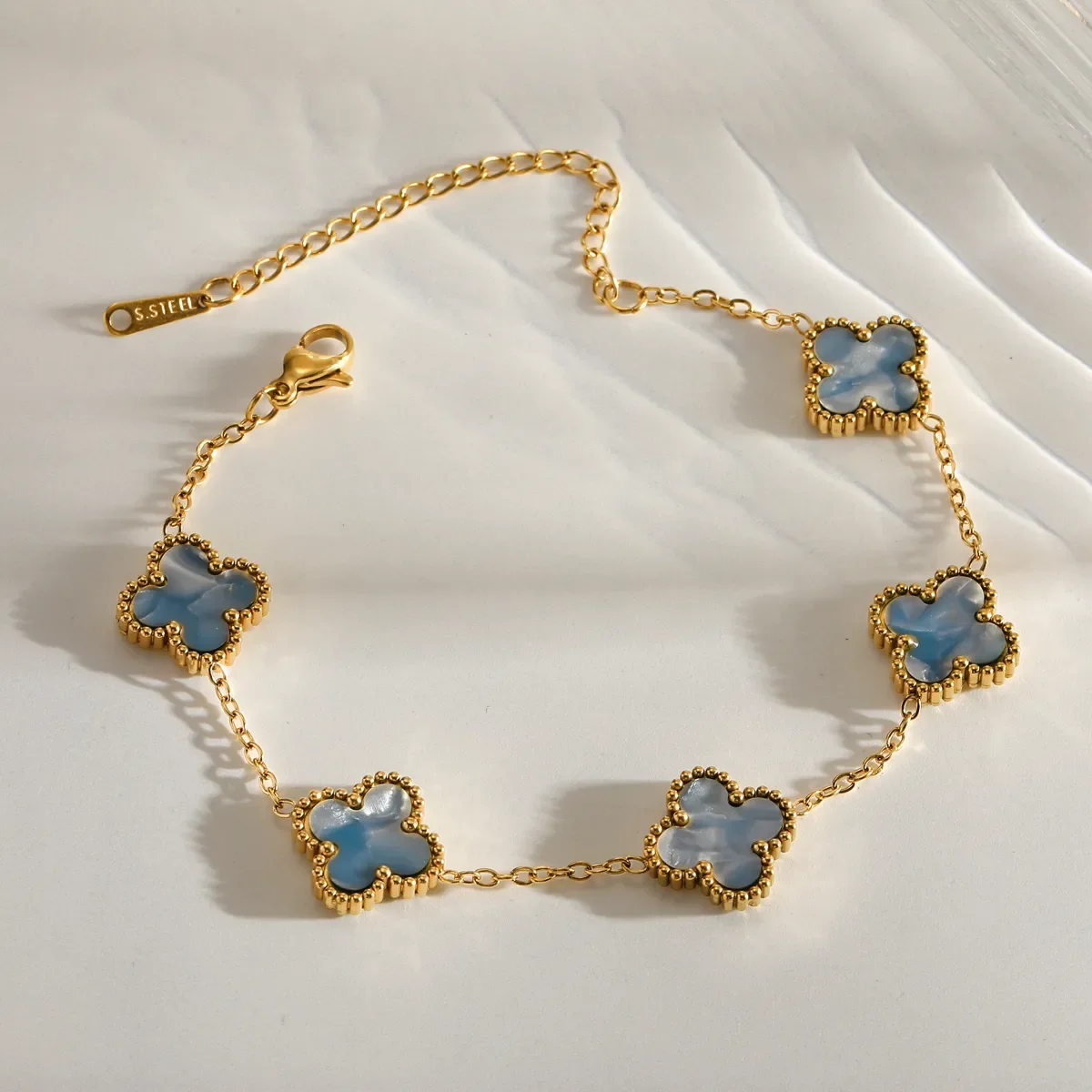 Bracelet Trèfle Nacré Bleu