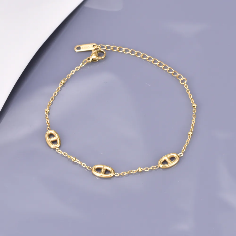 Bracelet motif nez de cochon en acier inoxydable 304 plaqué or