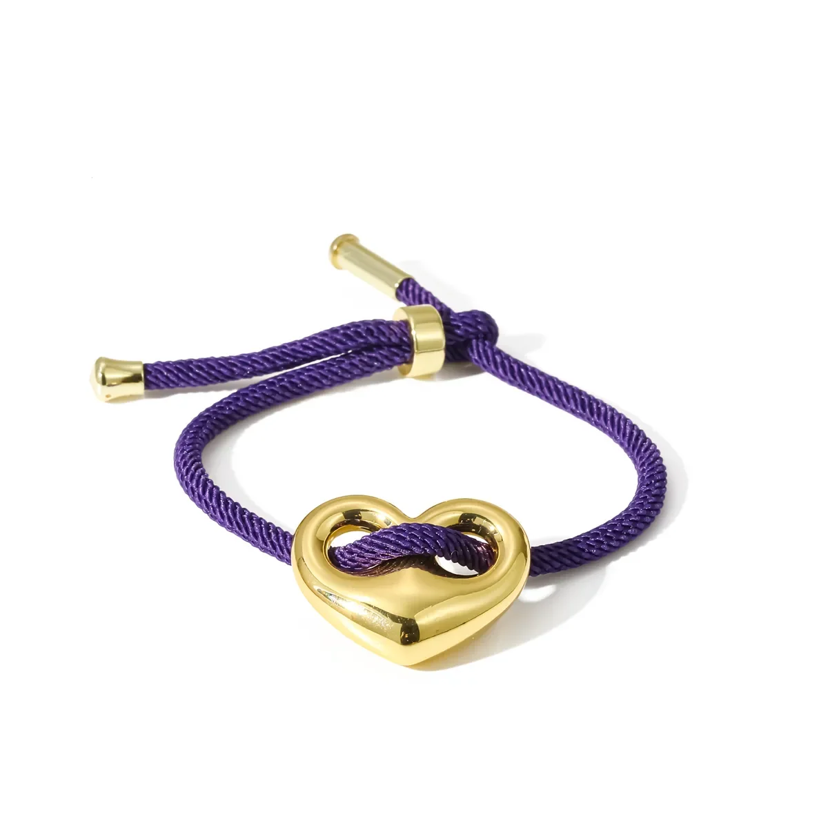 Bracelet Cordon Violet Cœur Coulissant