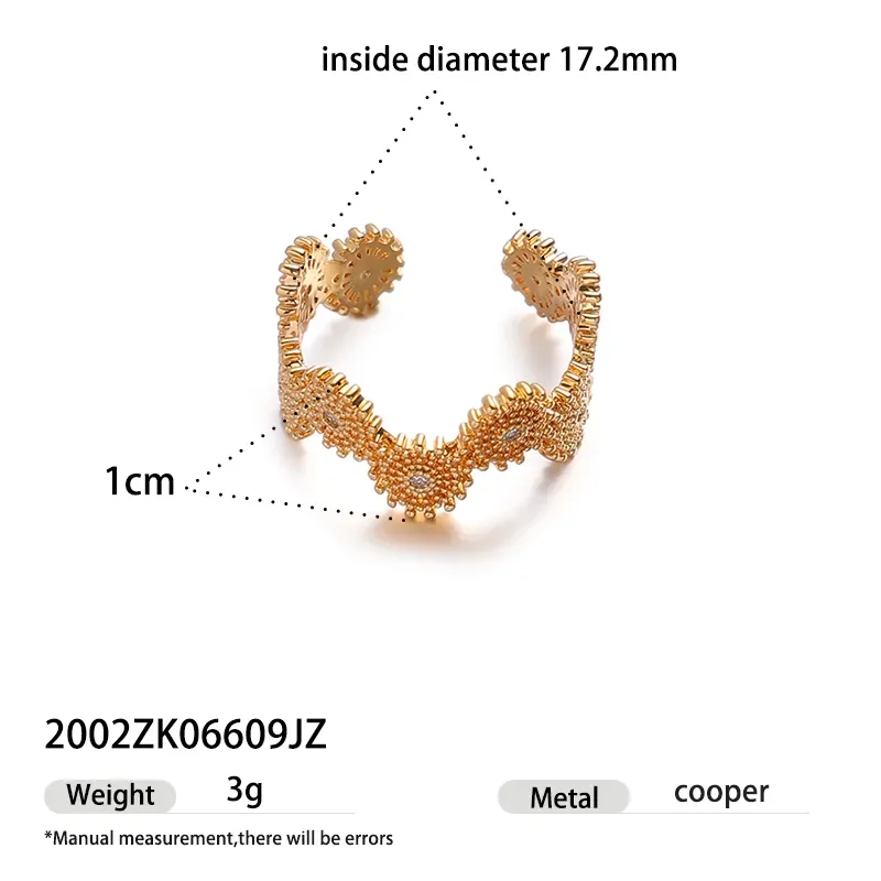 Bague Ouverte Vintage Bordure Florale Cuivre