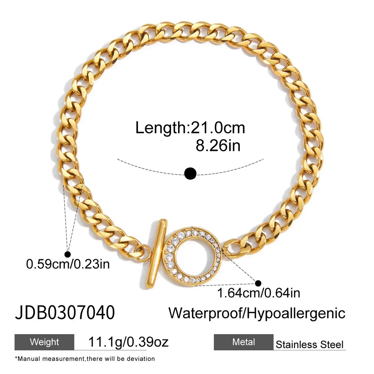 Bracelet Chaîne NK Fermoir OT Zircon Blanc Plaqué Or 18K