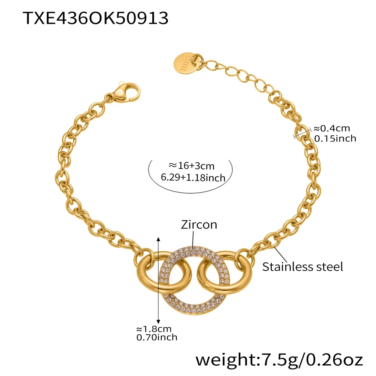 Bracelet Double Anneau Pavé de Zircons