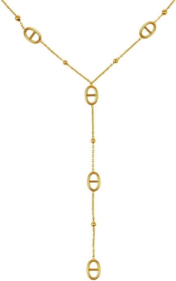 Collar en Y Malla Marinera con Perlas Doradas