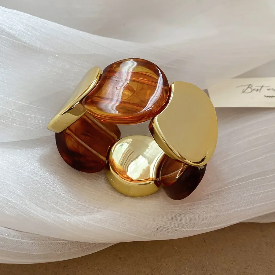 Bracelet Jonc Marron Doré