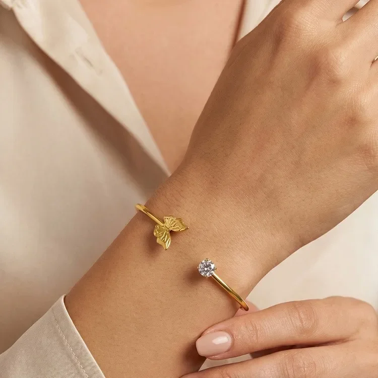 Bracelet Papillon Zircon Fermoir Ressort Doré