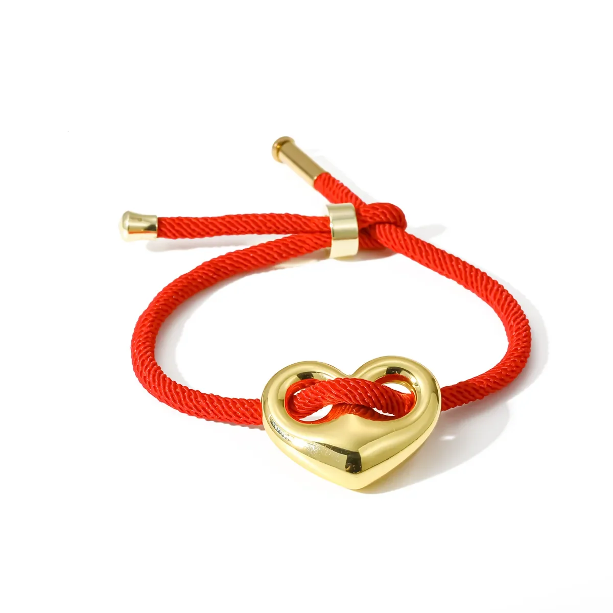 Bracelet Cordon Rouge Cœur Doré