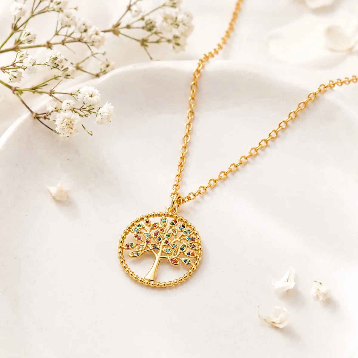 Collier pendentif rond en acier inoxydable plaqué or 18 carats avec zircon
