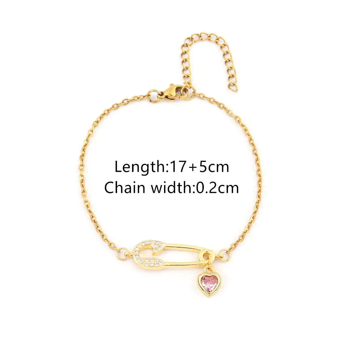 Bracelet Épingle Cœur Cristal Rose