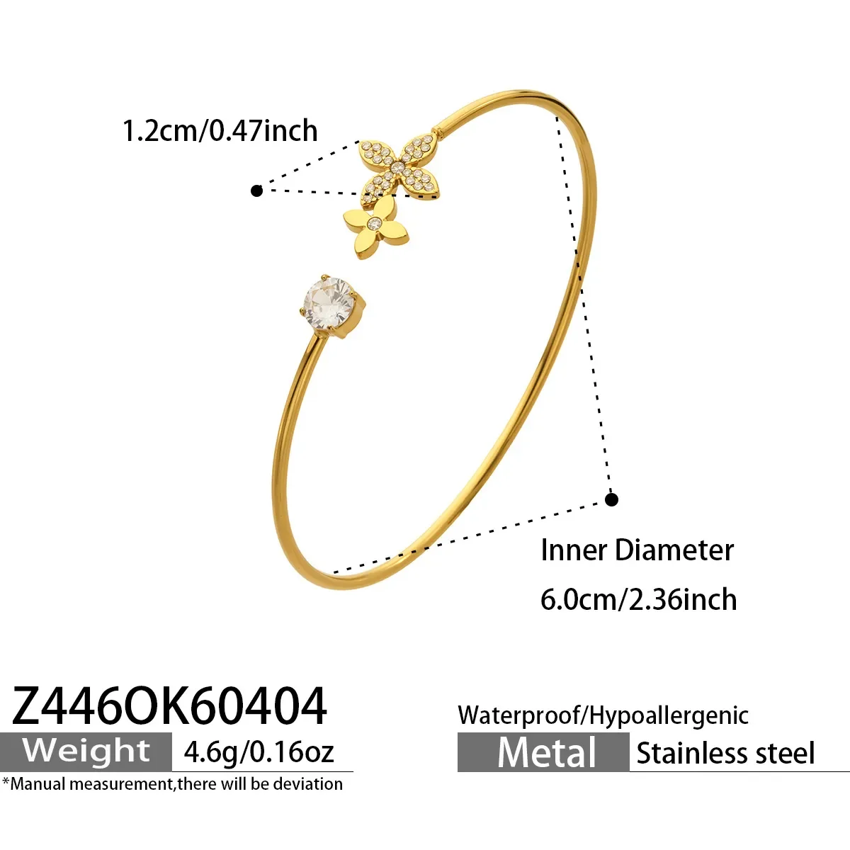 Bracelet Jonc Ouvert Fleur et Croix Zircon