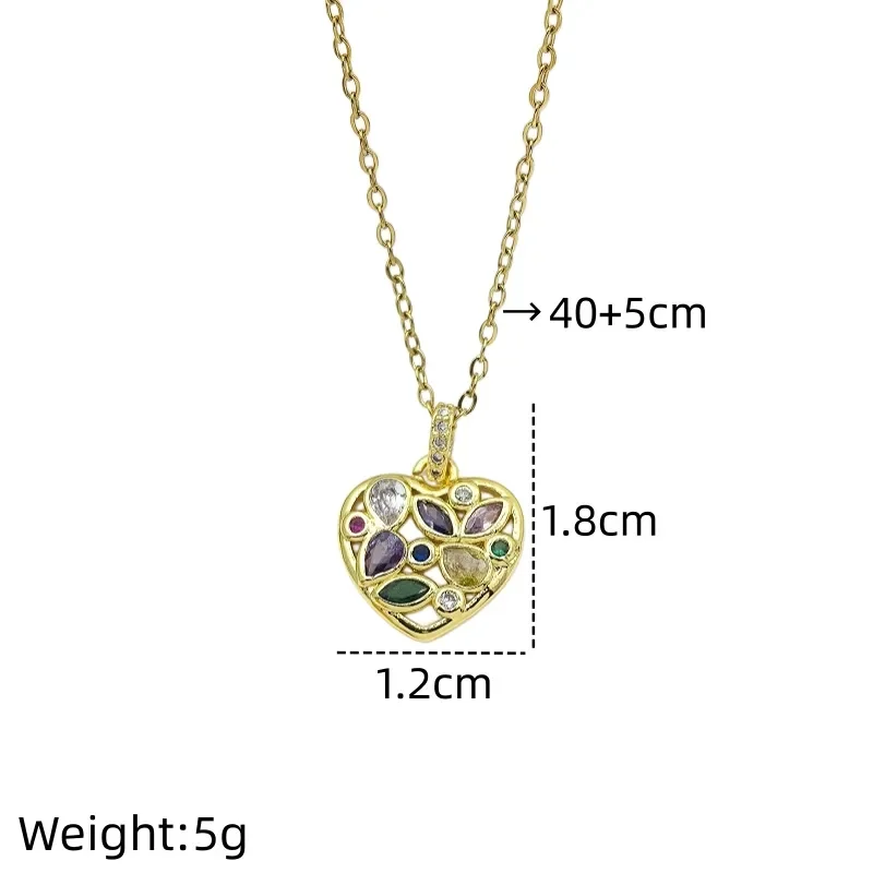 Collier Pendentif Cœur Zircons Multicolores