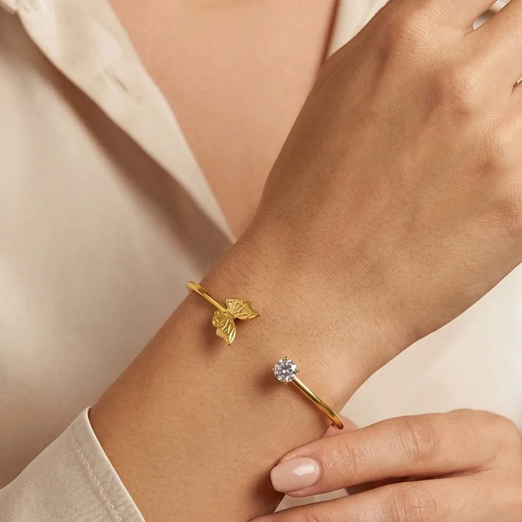 Bracelet papillon en acier inoxydable avec incrustation zircon