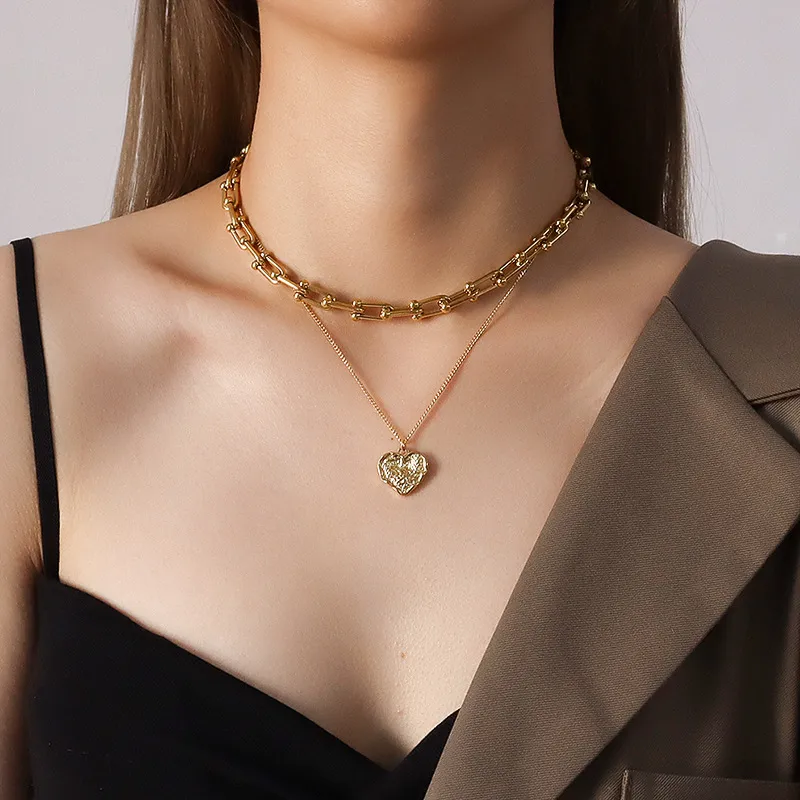 Collier cœur en acier inoxydable 304 plaqué or 18 carats PVD