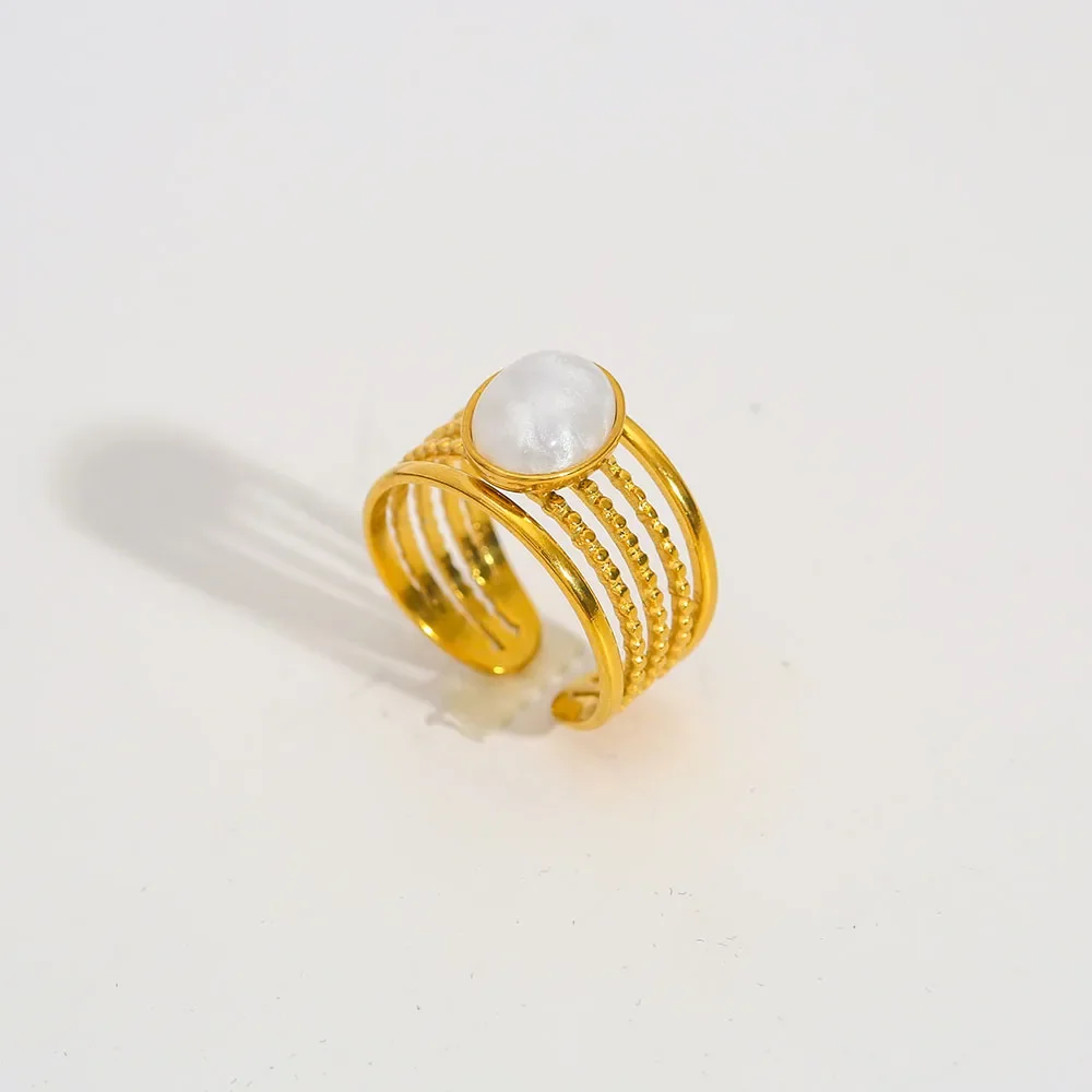 Bague Multi-Anneaux Pierre Blanche Nacrée