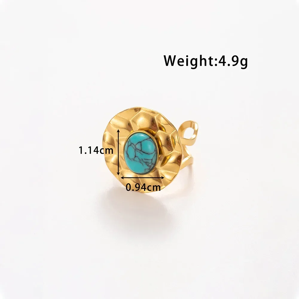 Bague Disque Martelé Turquoise