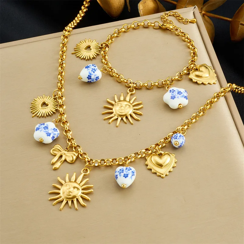 Ensemble Cœur Céramique Fleurs et Papillon