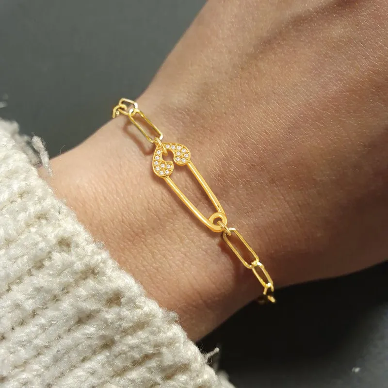 Bracelet Chaîne Trombone Cœur Zircon