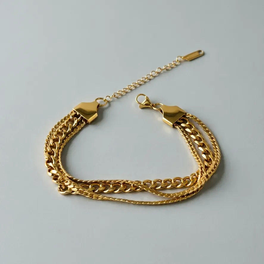 Bracelet Multi-Chaînes Torsadées Plaqué Or 18K