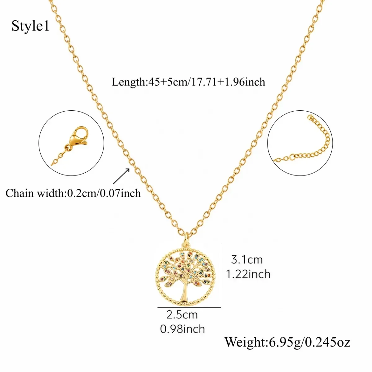 Collier Arbre de Vie Zircons Multicolores