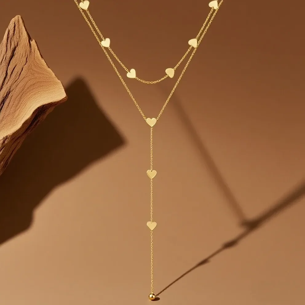 Collier Multi-Cœurs Chaîne Double avec Pampille