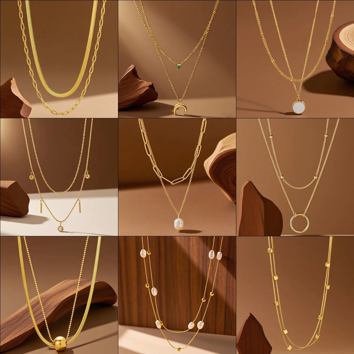 Collier double rang en acier titane