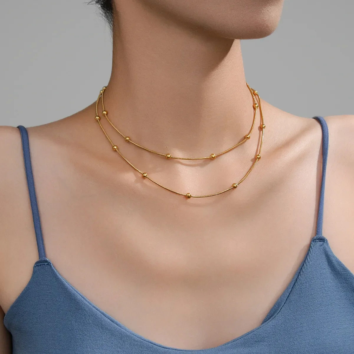 Collier Double Chaîne Fine Doré
