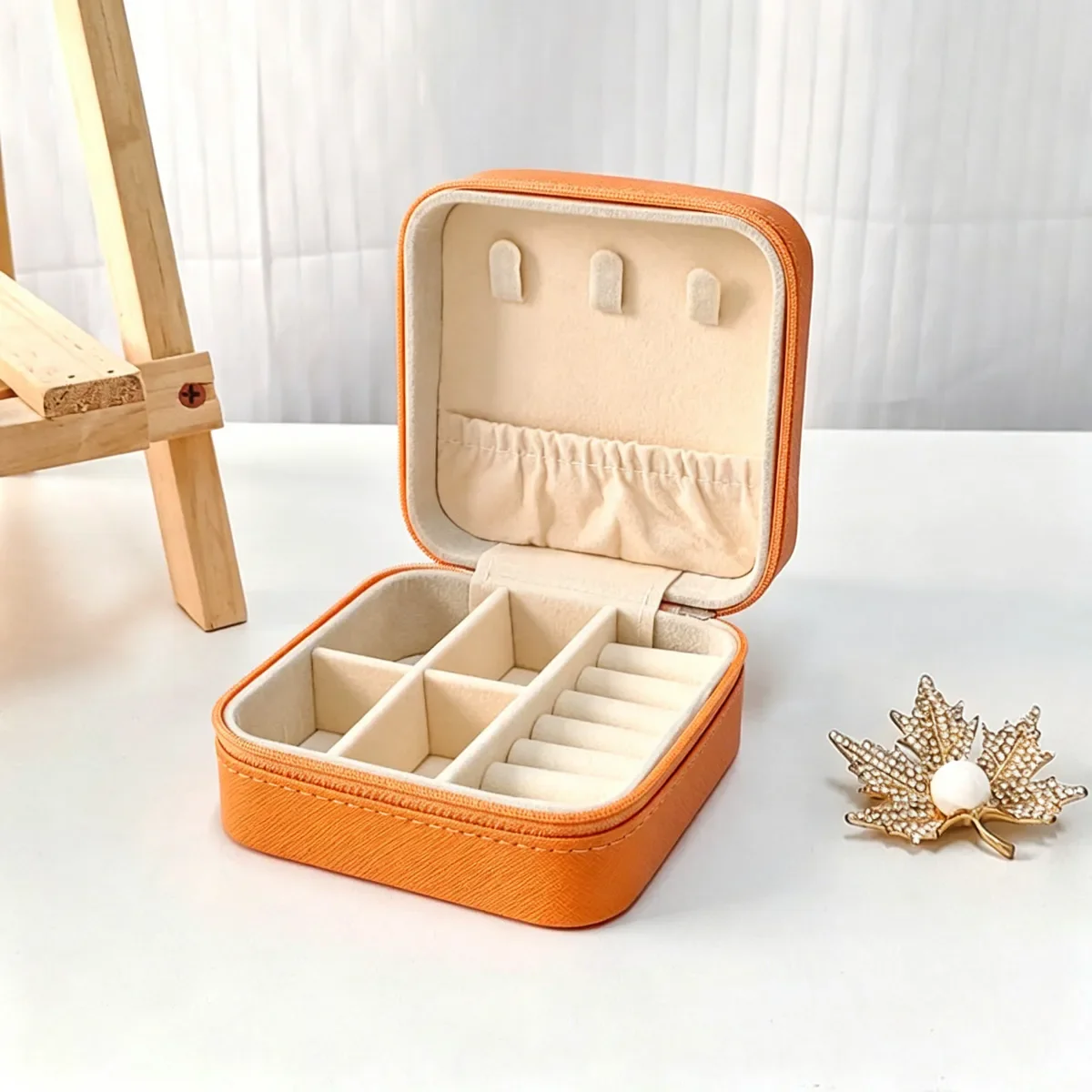 Écrin de Voyage Bijoux Orange à Compartiments