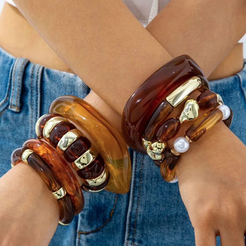 Bracelet Acrylique Color Block Vintage