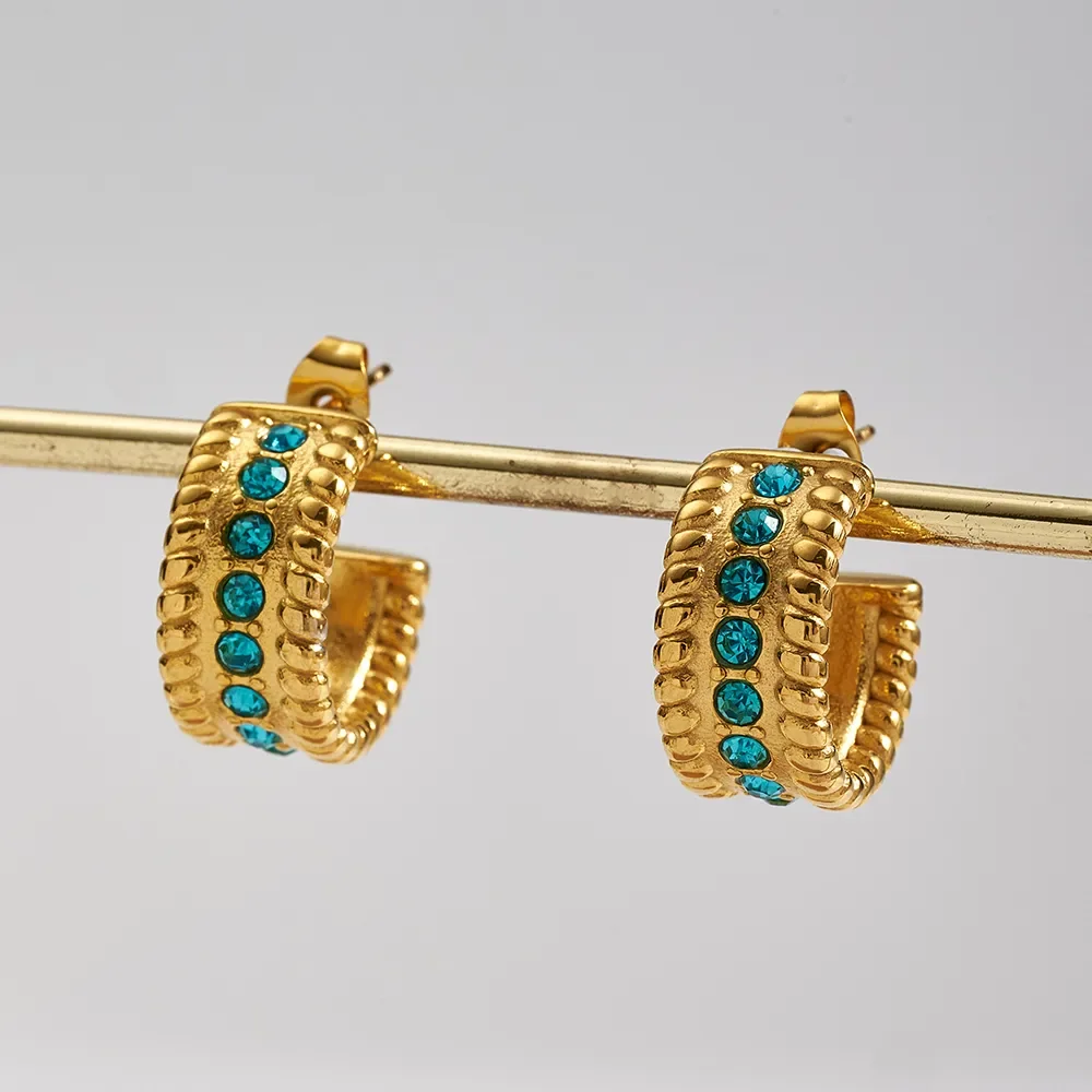 Créoles Pavées de Cristaux Turquoise