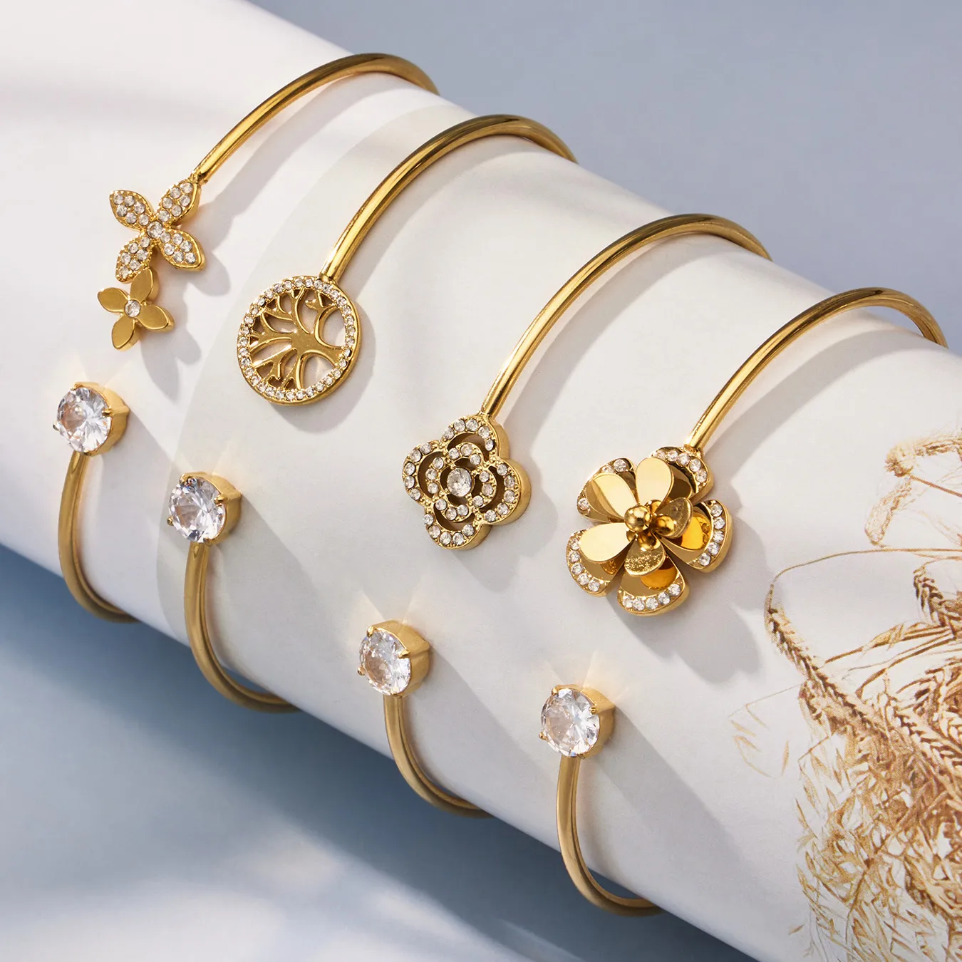 Bracelet femme géométrique en acier inoxydable 304 plaqué or 18K avec
