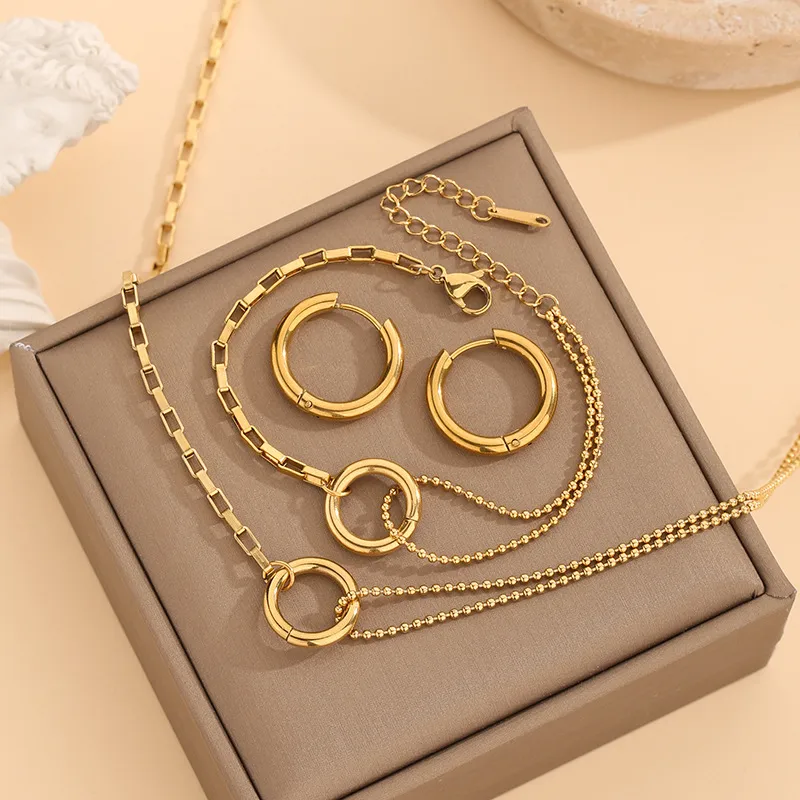 Ensemble de bijoux femme motif géométrique en acier inoxydable 304