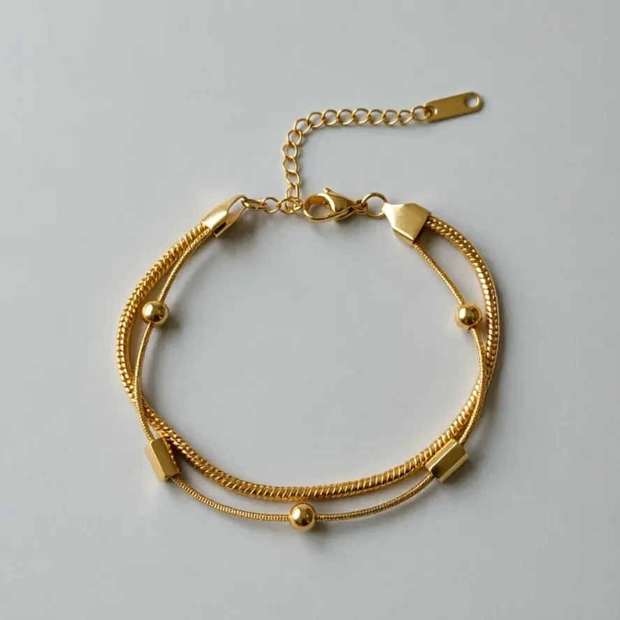 Bracelet Double Chaîne Maille Serpent et Boîte