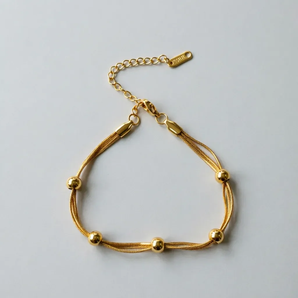Bracelet Chaîne Perles Plaqué Or 18K