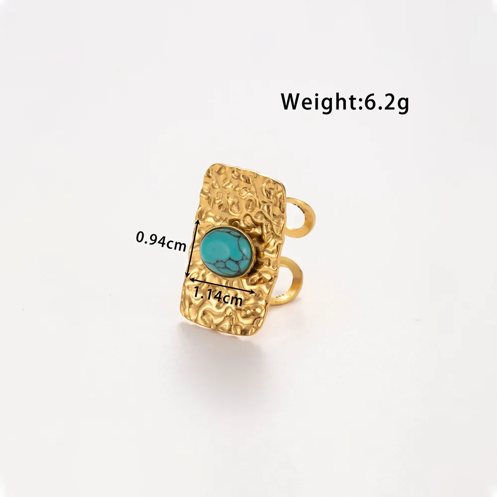 Bague Ouverte Rectangulaire Martelée Turquoise