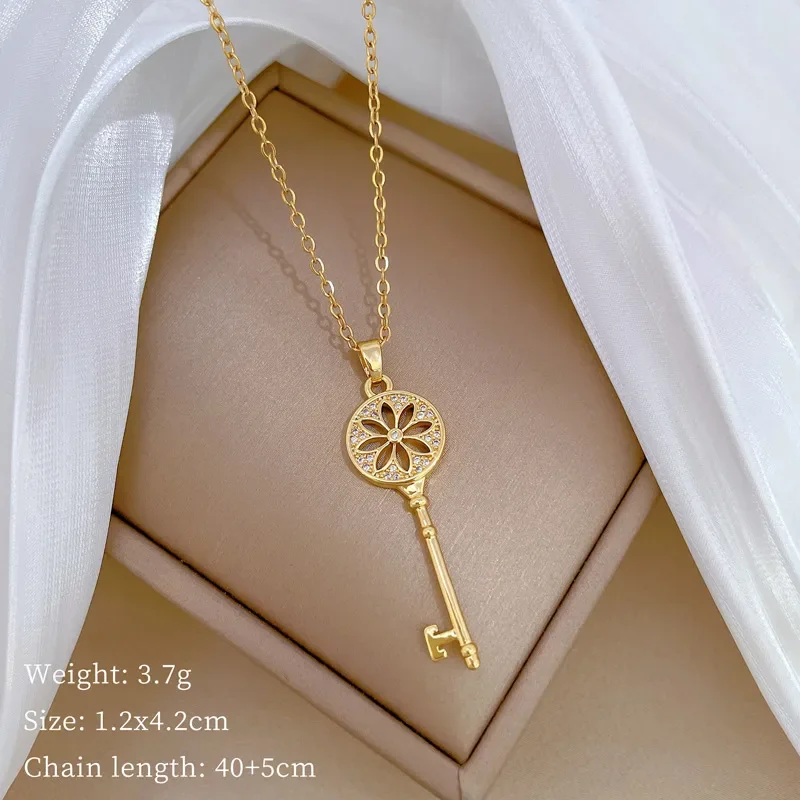 Collier Clé Zircon en Acier Inoxydable Chaîne Câble