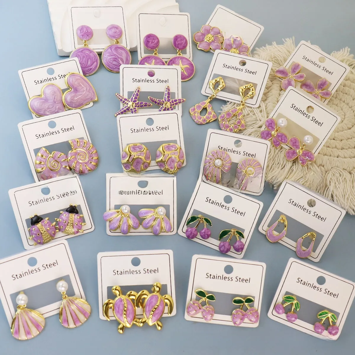 Boucles d'oreilles en acier inoxydable motif géométrique cœur
