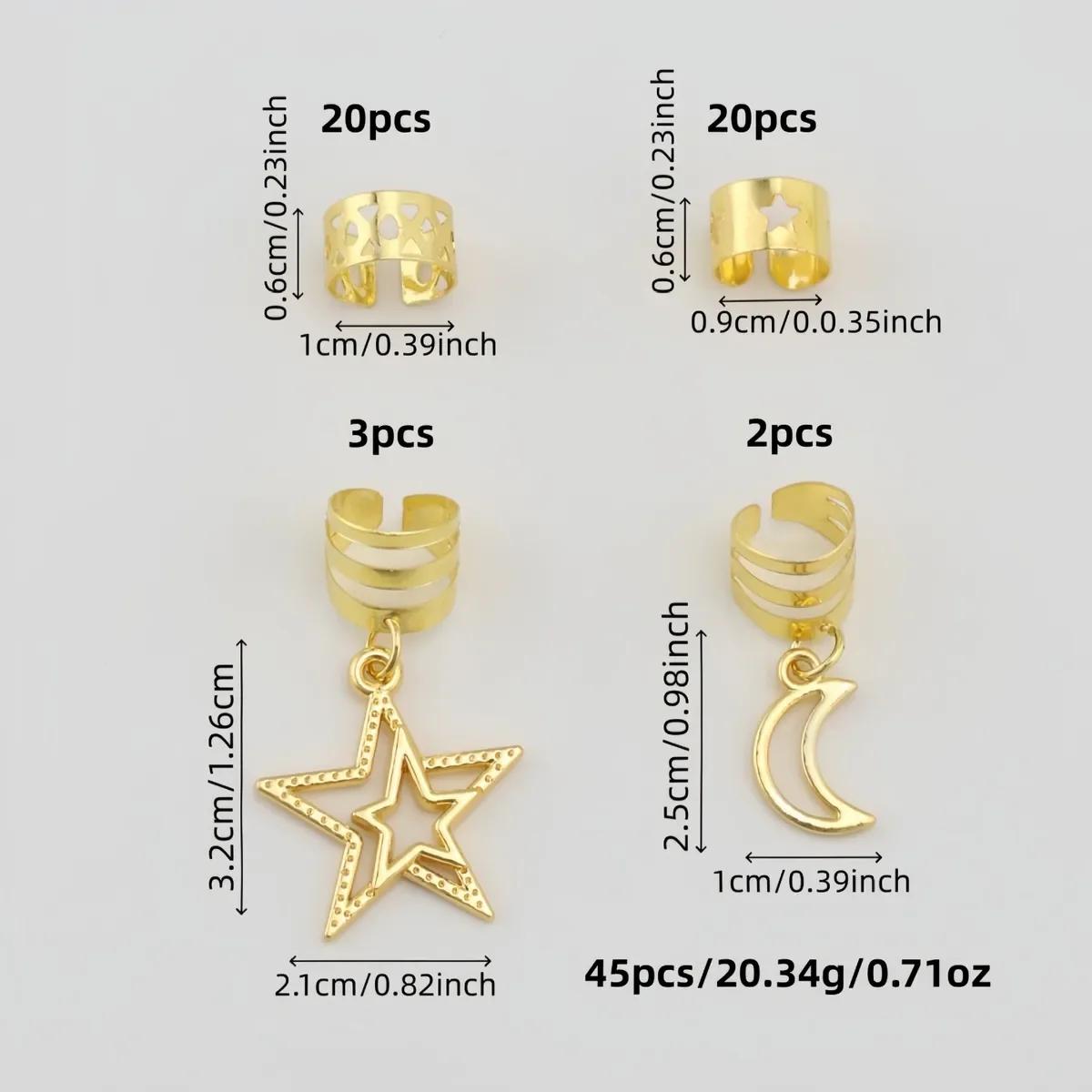 Lot de Faux Piercings d'Oreille Étoile et Lune