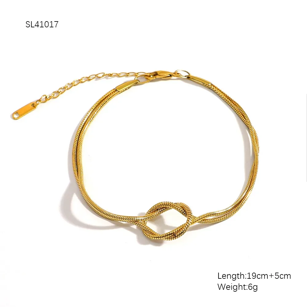 Bracelet Double Chaîne Nœud Plaqué Or