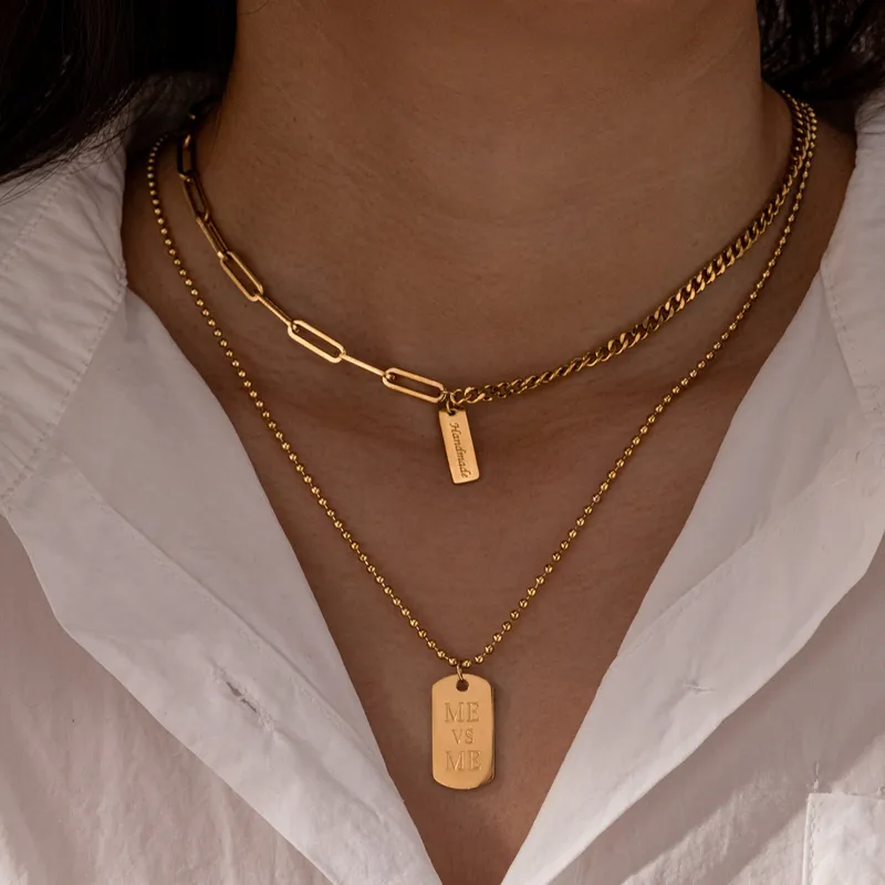 Collier Double Rang Chaîne Serpent Géométrique
