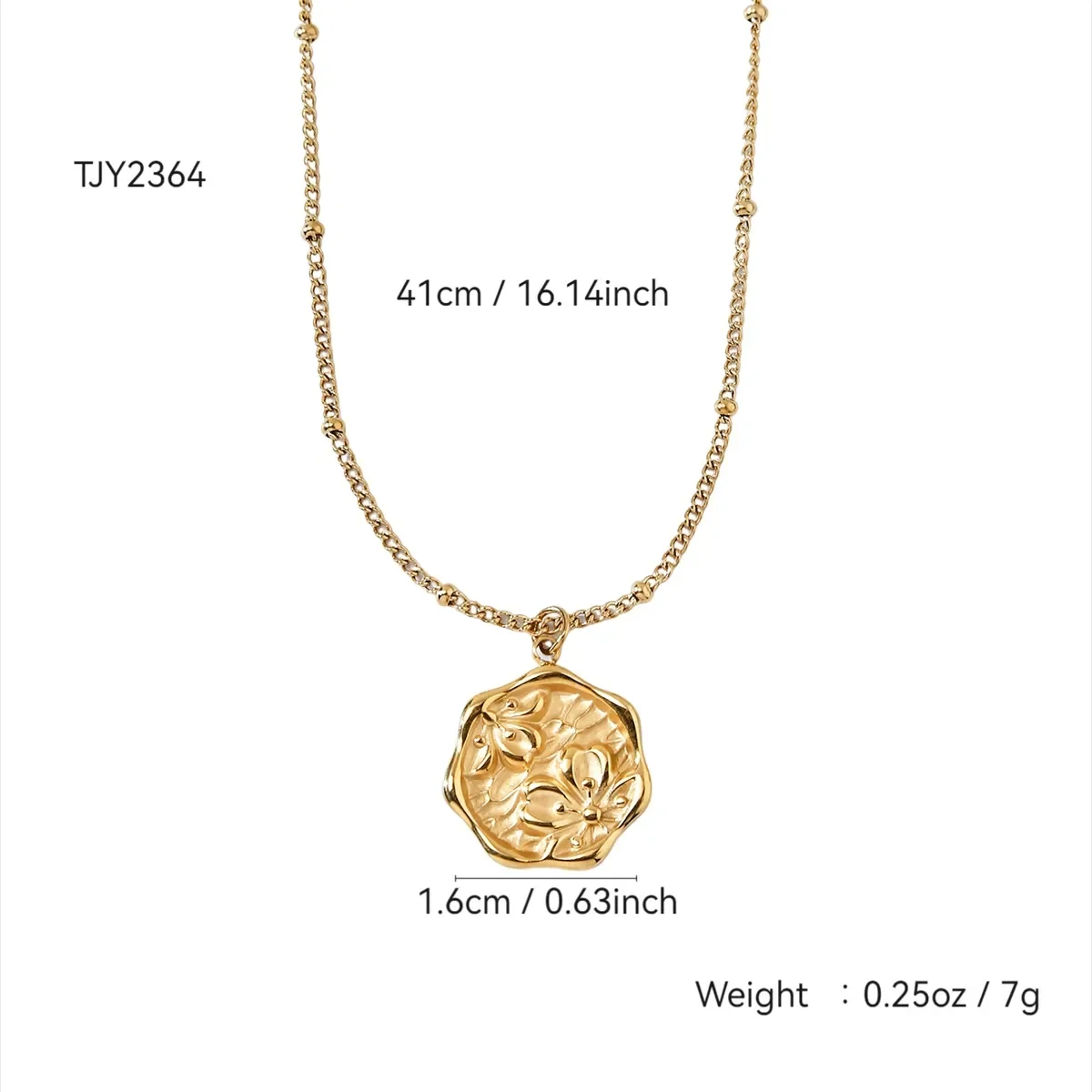 Collier Pendentif Floral Disque Rond Plaqué Or 18K