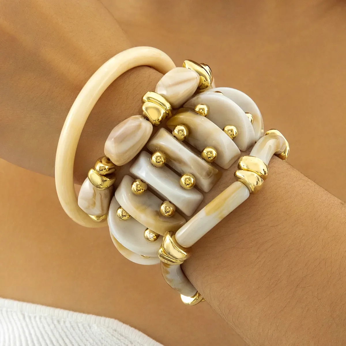 Bracelet Acrylique Color Block Style Rétro