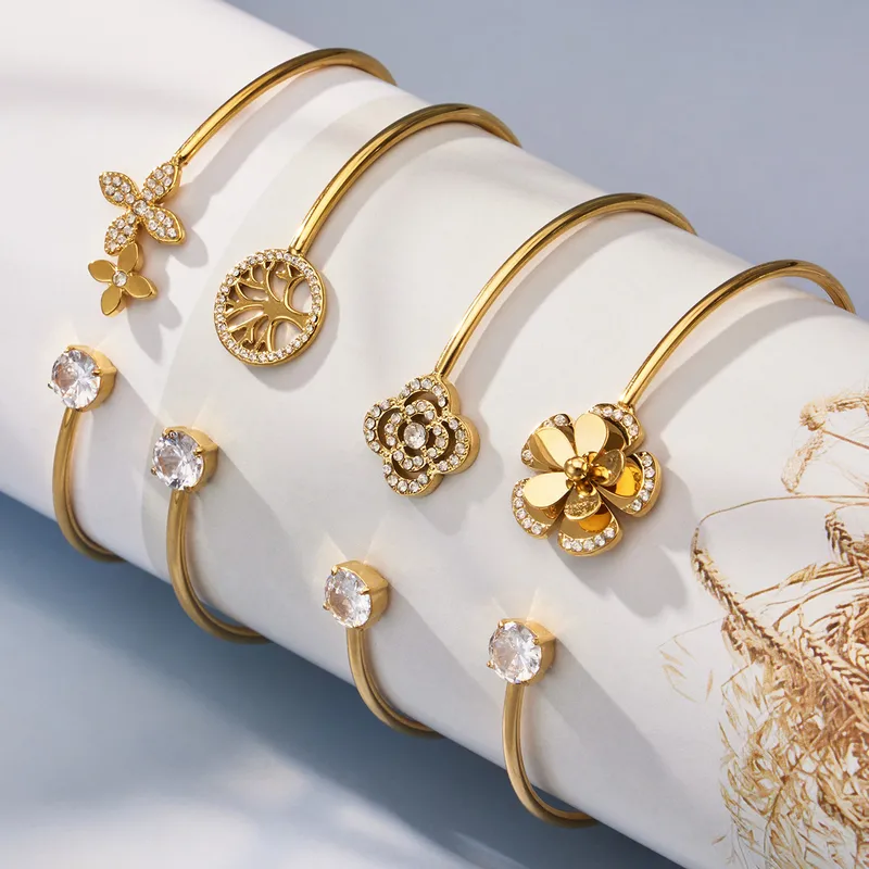 Bracelet Jonc Géométrique Zircon PVD